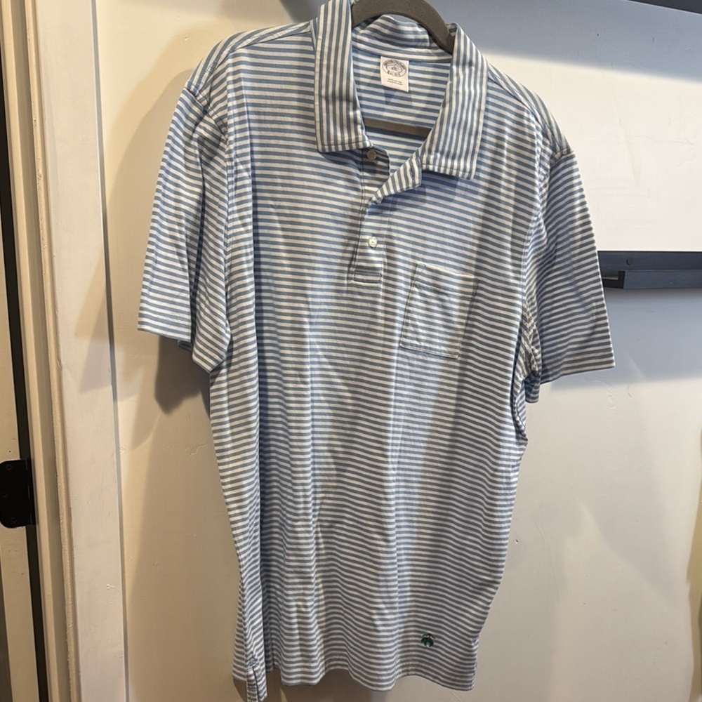 Brooks Brothers Blue and White Striped Polo Shirt
